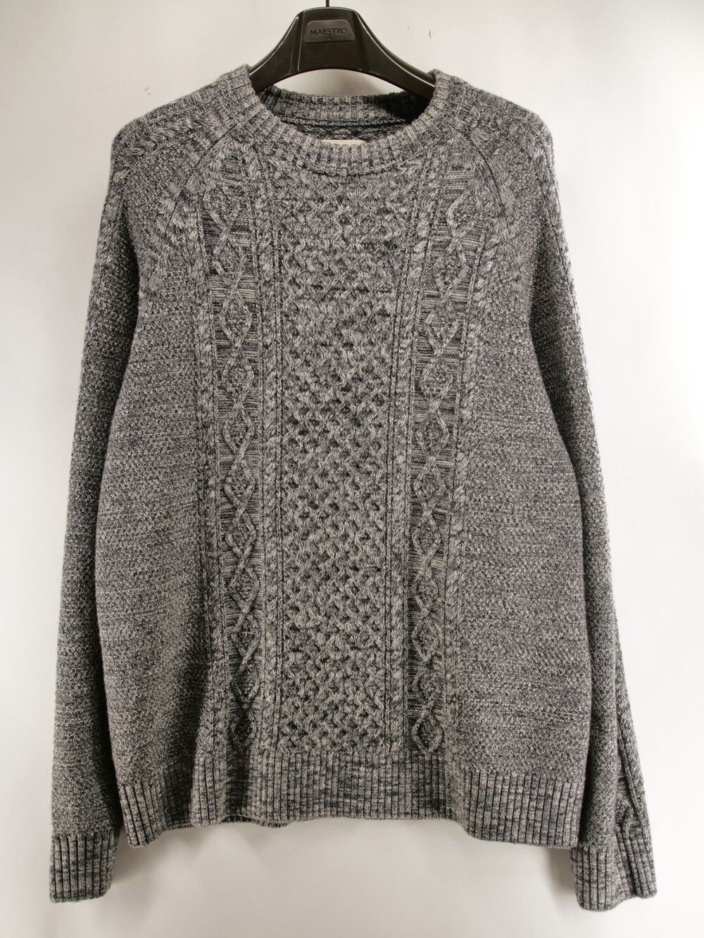 Taylor Stitch The Orr Sweater Mens 46 XXL Charcoal Gray Marled Merino Wool Cable